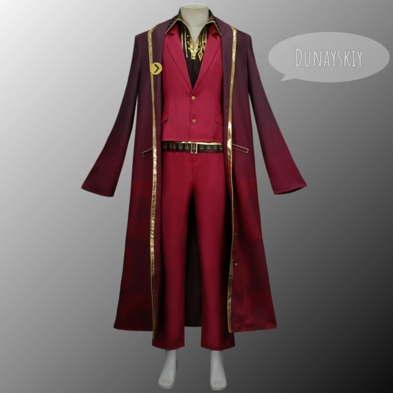 Limbus Company Leiheng Cosplay Costume Thumb Dongsorato Full Set Red Formal Suit With Long Coat Gold Trim & Top Hat Comic Con - view 2