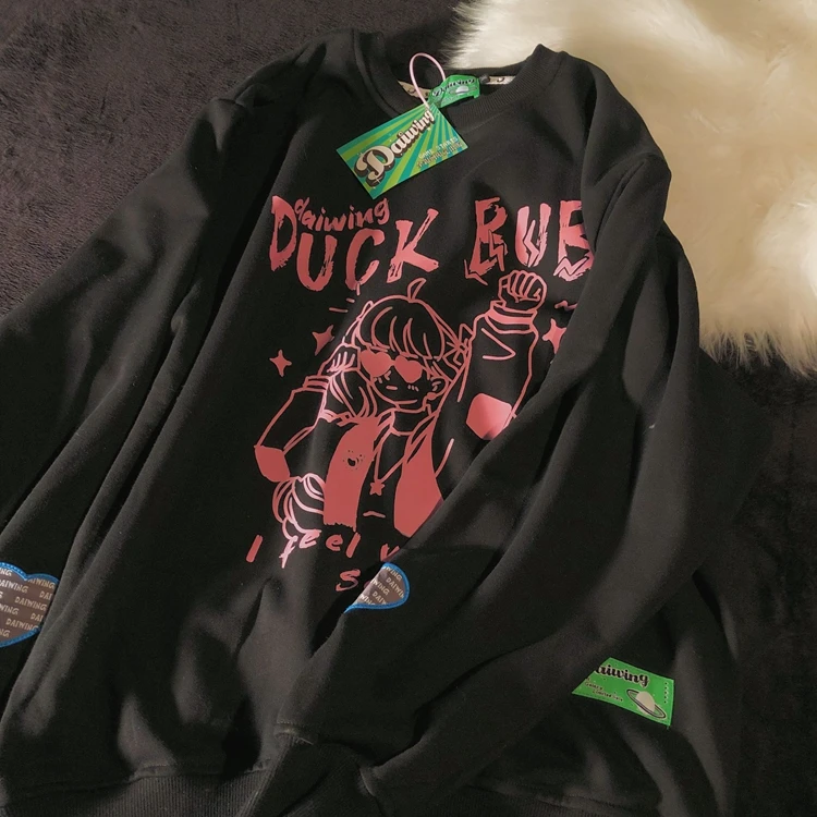 Nieuwe Japanse Meisje Jongen Ontspannen Persoonlijkheid Y2k Hoodies Paar Cartoon Herfst Winter Animatie Streetwear Harajuku Sweatshirt