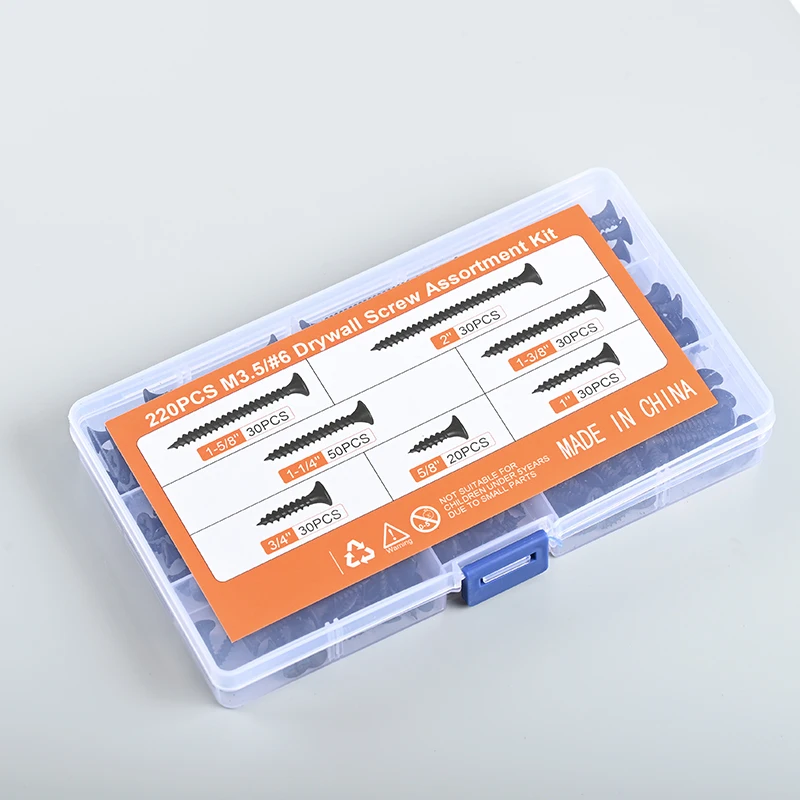 

M3.5l#6 Drywall Screw Assortment kit 220PCS Black Phosphorus Plus Hardwood Screws Drywall Nails Gypsum Board Nails