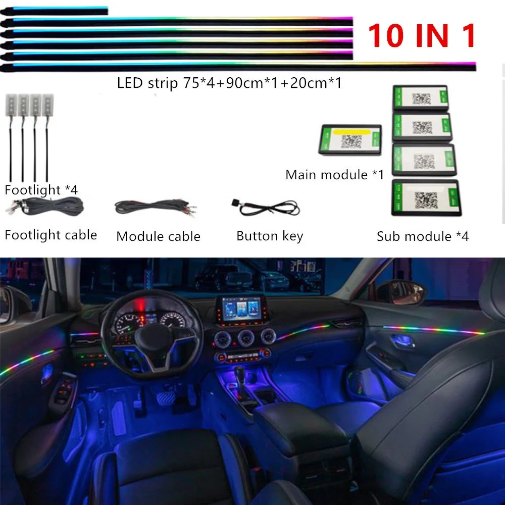 LED Symfonie Auto Omgevingslicht 64 RGB Interieur Acryl Lichtgeleider Glasvezel Auto Decoratie Sfeer 18/14/10/6in1 Universeel