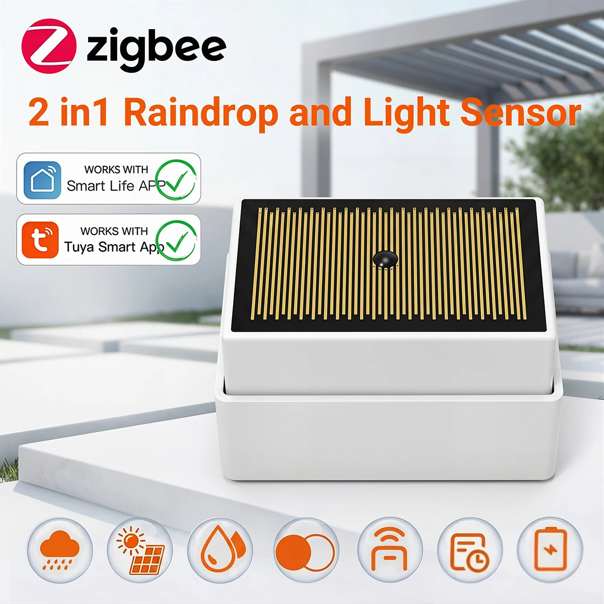 

2 in 1 Tuya Zigbee Rain Sensor with Light Detector IPX4 Outdoor Waterproof Rain Detector work with Smart Life Home Assistant Z2M