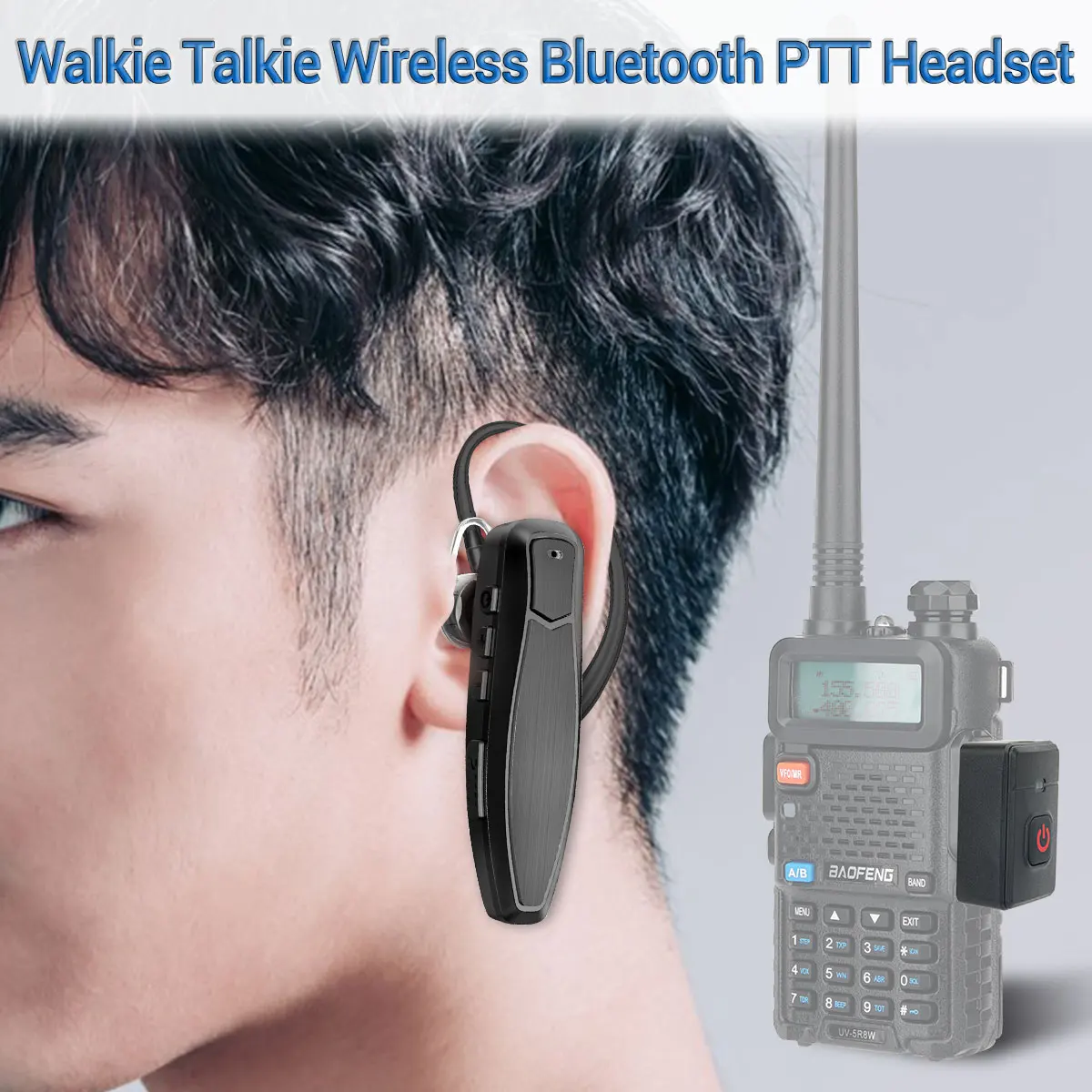 ABBREE Walkie Talkie Bezprzewodowy Zestaw Słuchawkowy Bluetooth PTT z Mikrofonem i Przyciskiem PTT, Złącze K, Kompatybilny z Baofeng UV-5R Mini BF-888S Quansheng UV K5