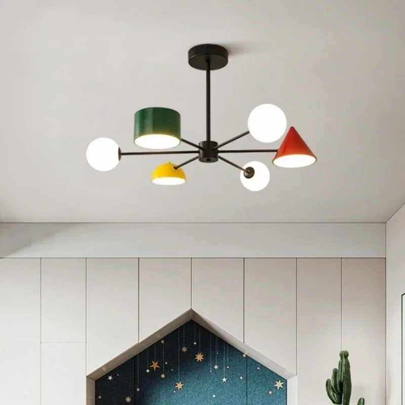 Creative Macaron Colorful Ceiling Chandeliers LED Lights Children's Bedroom Parlor Kitchen Indoor Hanging Lamps Home Accessories