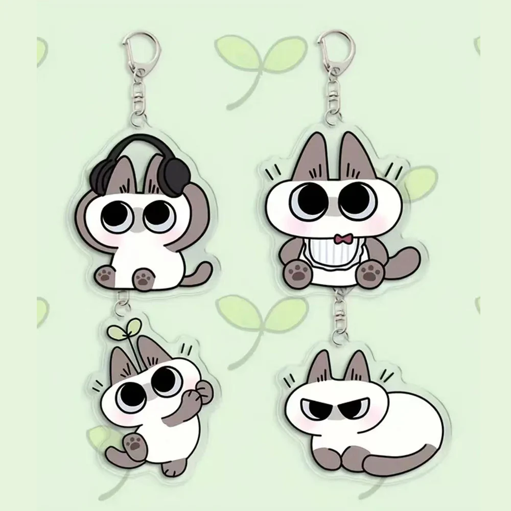 Cartoon Acrylic Keychain Whimsical Siamese Cat Design Animal Shaped Keyring With Lobster Clasp Cute Cat Pendent For Decoration