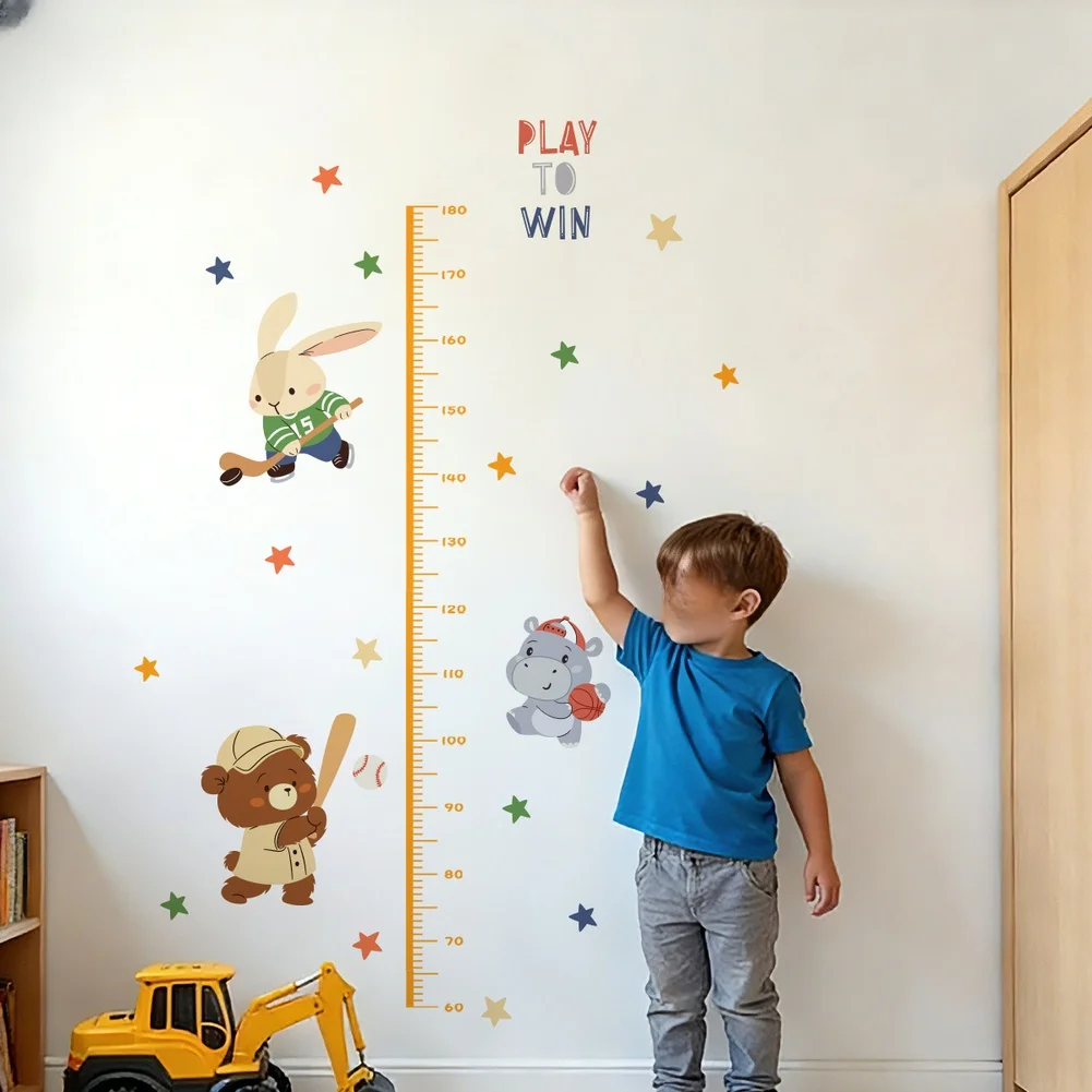 Adorable Cartoon Animal Height Chart Stickers PVC Wall Decals for For Room Decor Self Apply Set of 2 Pieces 60x30cm