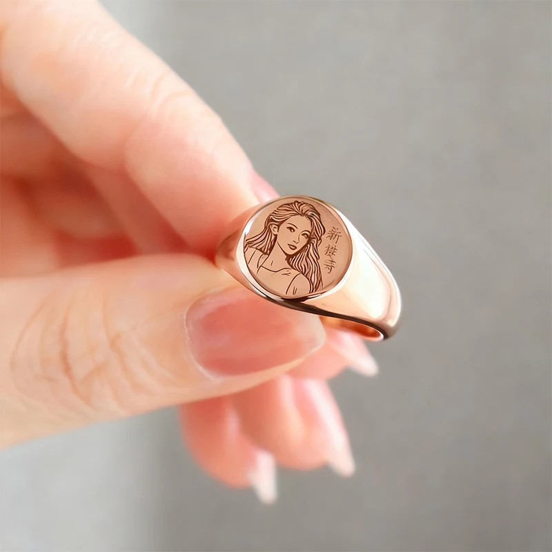 Bagues rondes en acier inoxydable pour hommes et femmes, Logo avec image gravée personnalisée, nom, cœur, anneaux de mariage, Photo personnalisée, bijoux cadeaux