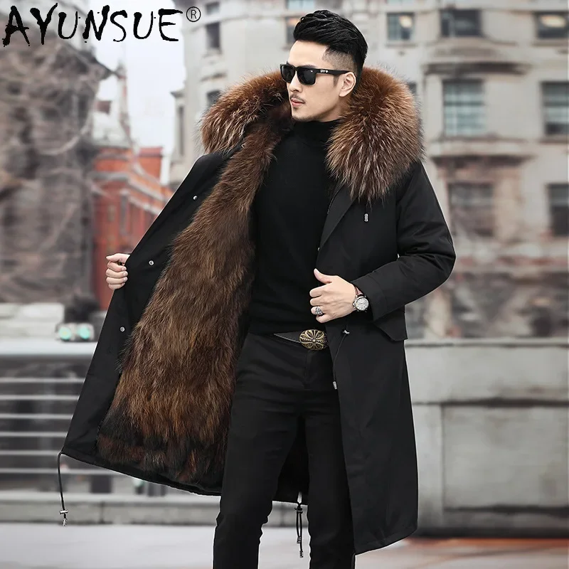 

AYUNSUE Real Raccoon Dog Fur Coat Men Jacket 2020 Men's Clothing Winter Clothes Mens Thick Parkas Hooded Jackets Chaqueta Hombre