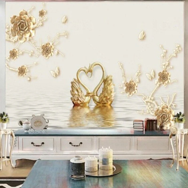 

MU9179 3D стереоскопические золотые роскошные цветочные украшения лебедь на заказ ТВ гостиная диван украшение дома фон стены