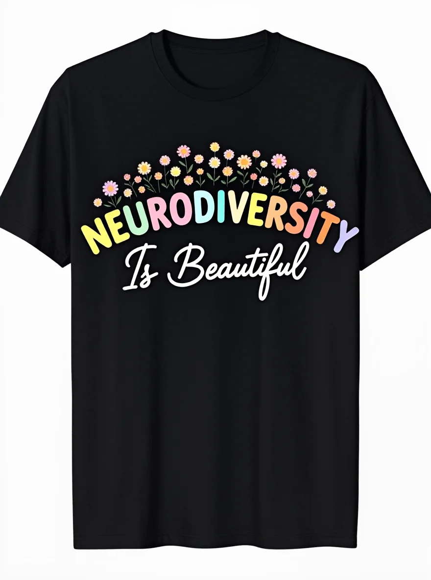 

Neurodiversity Flower T-Shirt - 100% Cotton SPED AAC Autism Awareness Casual Tee