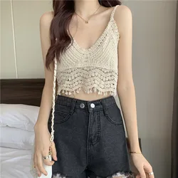 Boring Honey V-Neck Hollow Out Summer Clothes For Women Retro Solid Colors Tank Top Women Edible Tree Fungus Short Corset Tops