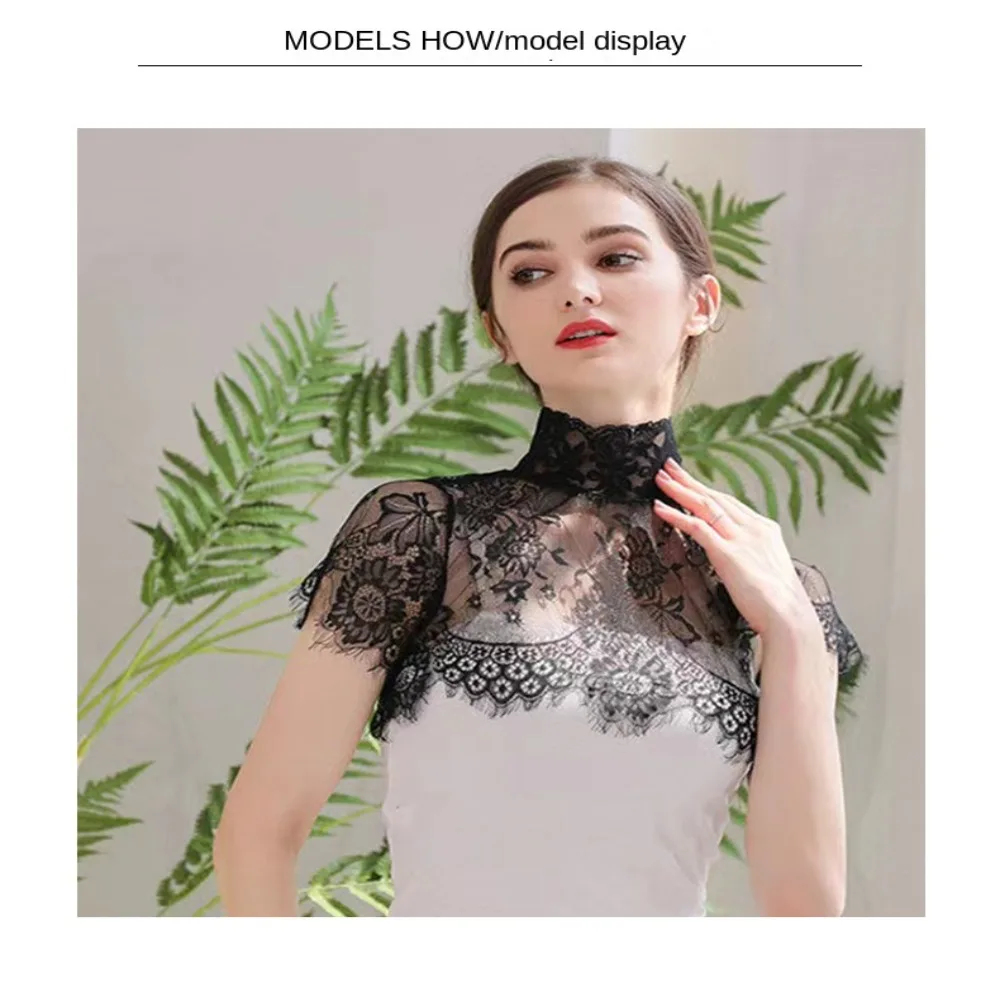 Removable Lace Fake Collar Women\'s Blouse Shawl Wrap Embroidered Chiffon False Collar Top Scarf Shawl Decoration Clothing