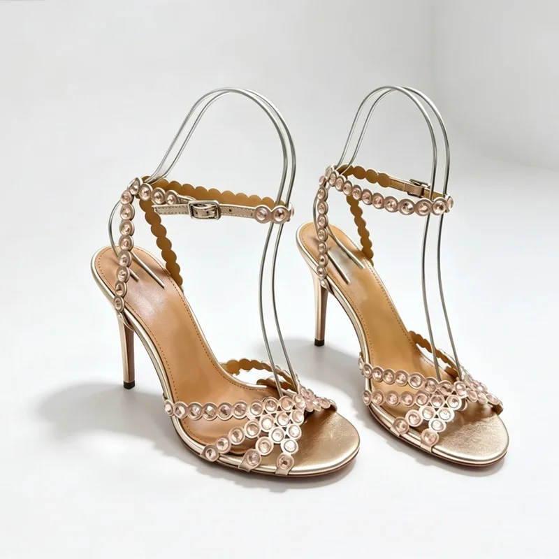 New Summer Women'S Crystal Rhinestone High-Heeled Sandals Sexy Height-Increasing Shoes The First Choice For Parties Or Weddings