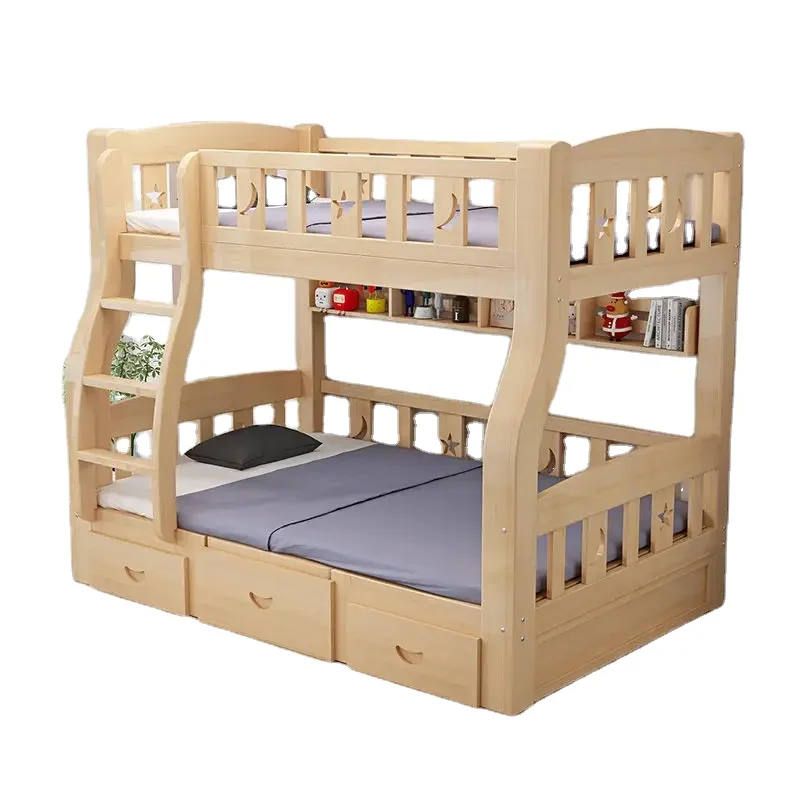 

Factory Price Wood Children's Bedroom king Size Bunk Bed Drawers Kids Wooden Slide Storage Bed Furniture Set