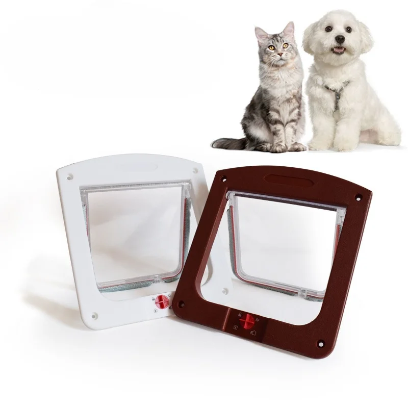 1PC Cat Dog Flap Door with 4 Way Locking Kitten Small Pet Dual Entry and Exit Door Weatherproof Pet Safety Doors