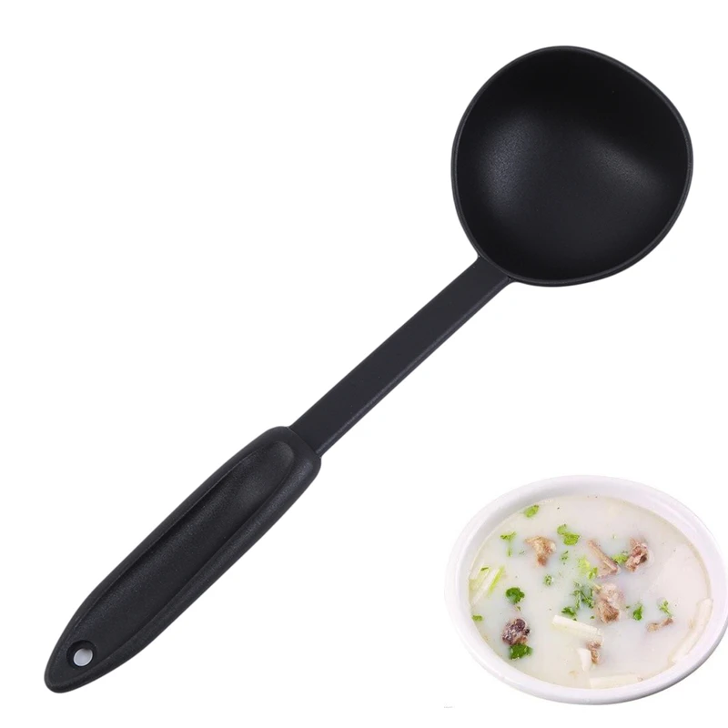 High Quality Kitchen Soup Spoon Cookware Ladle Plastic Spoon Black Color Cooking Ladle For Serving Soup Utensil Tools Tableware