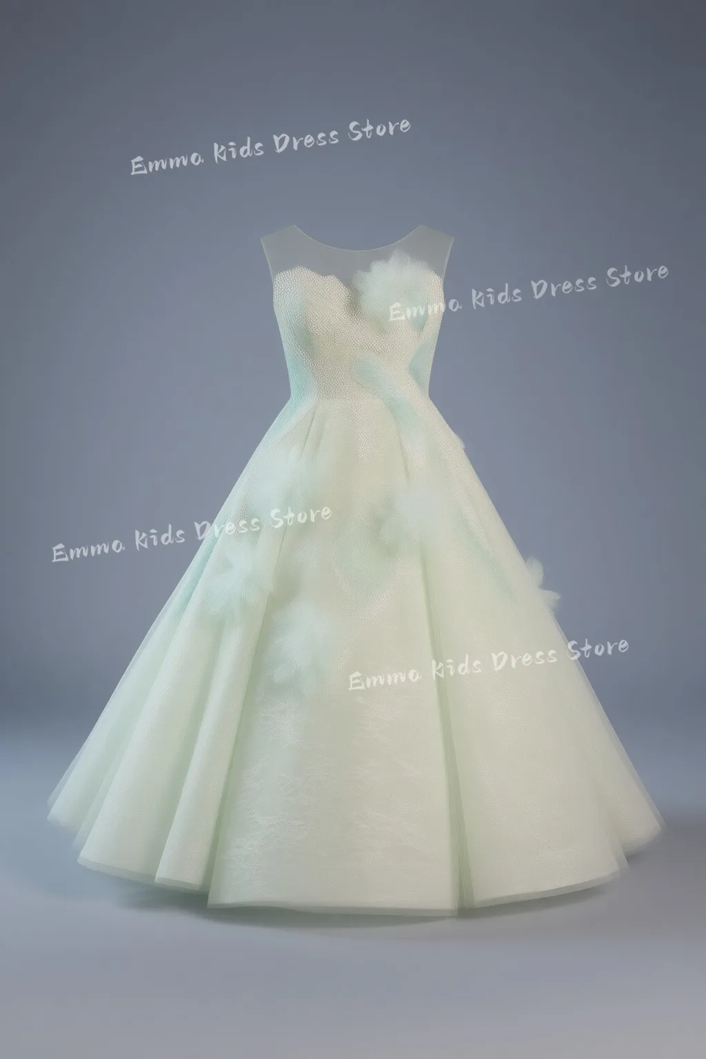 Custom Long Embroidered Girl Flower Girl Dress, Elegant, Suitable for Piano Performances CommunionBirthdays and Princess Parties