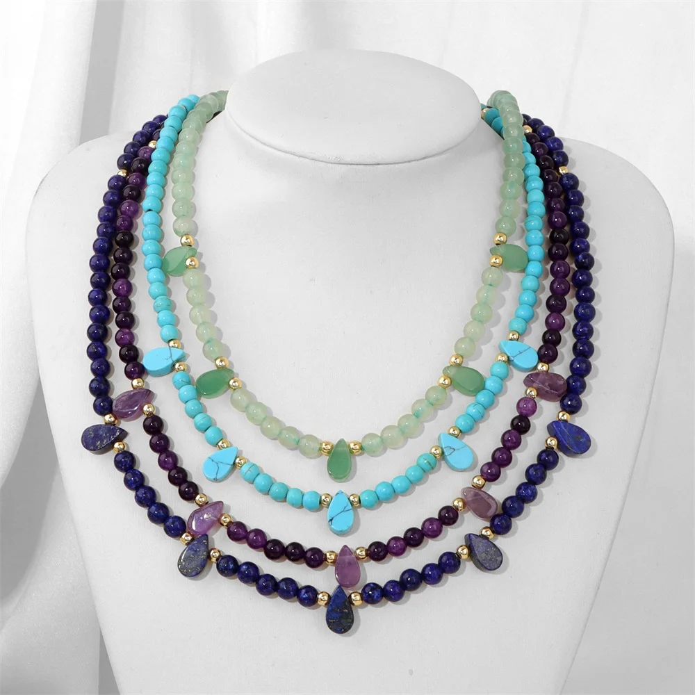 Water Drop Stone Pendent Necklace Blue Lapis Lazuli Jades Amethysts Bead Necklace Fashion Jewelry Gift For Women Men Friend