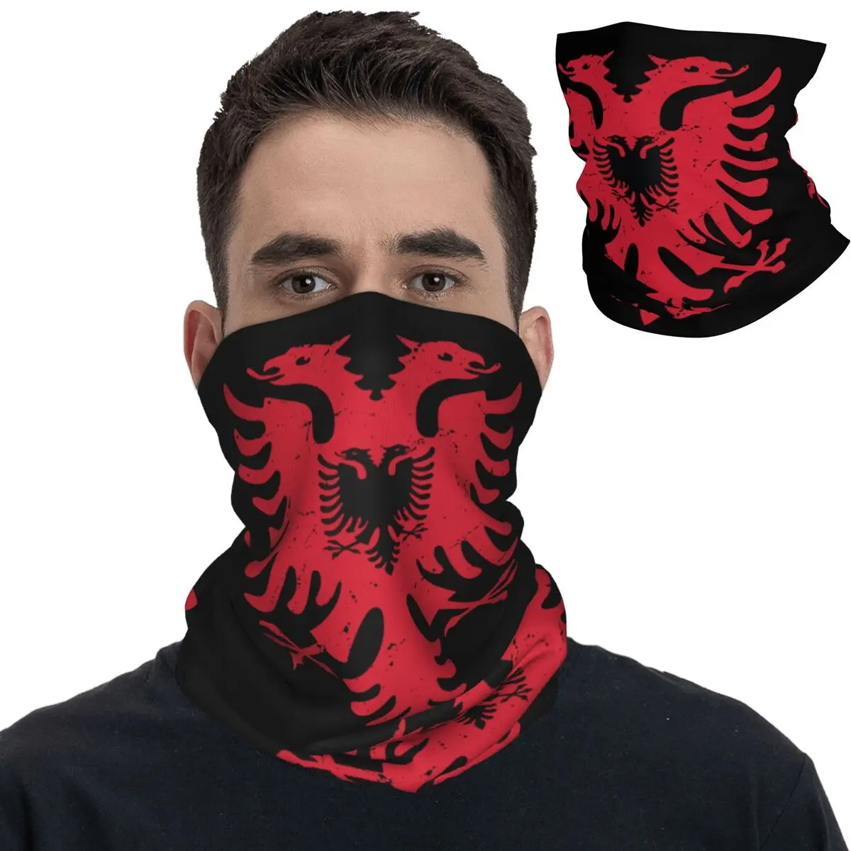 Albanian Flag Albania Bandana Neck Gaiter Printed Balaclavas Wrap Scarf Multi-use Headband Riding for Men Women Adult Breathable