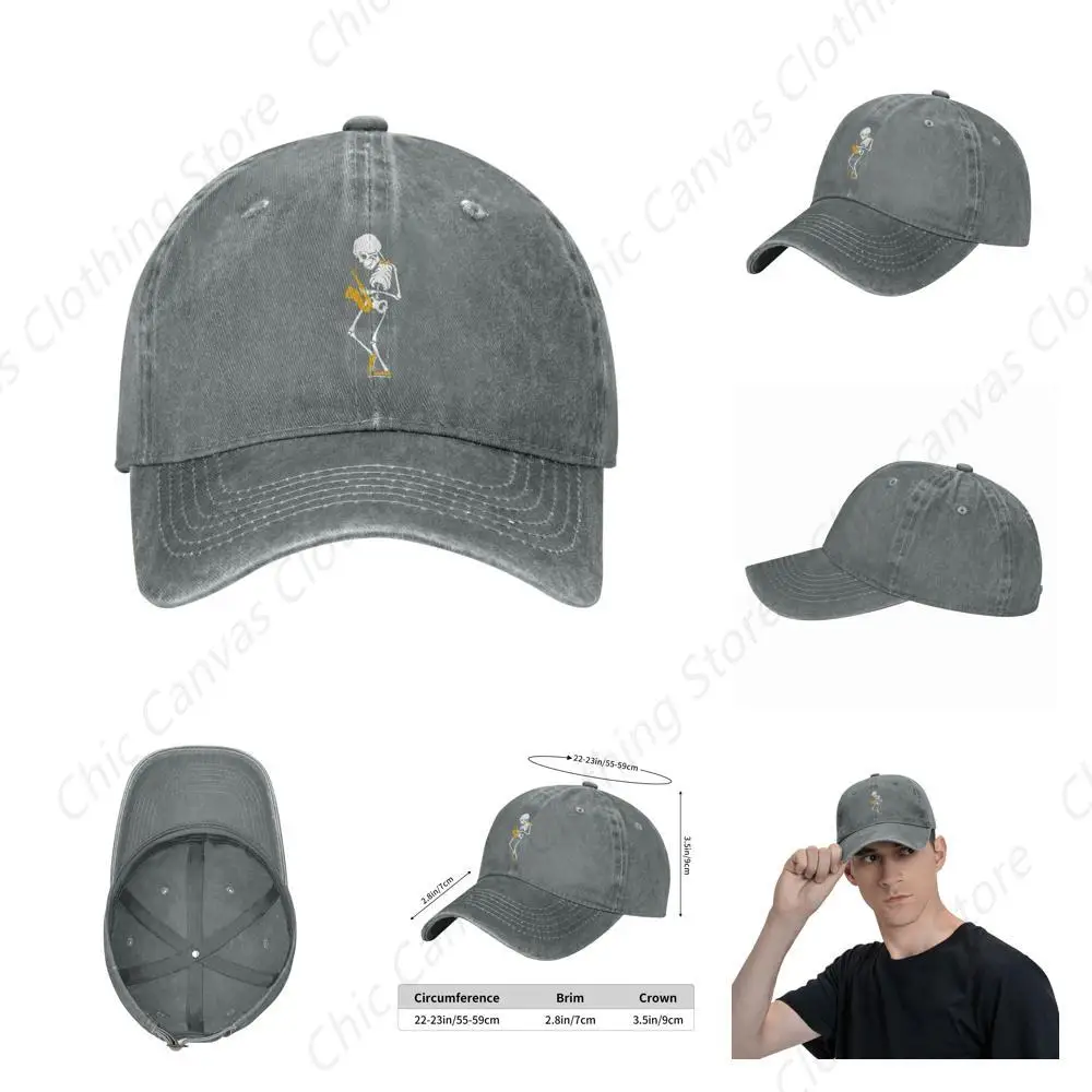 

Fun Saxophone Skull Retro Worn-Out Washed Denim Hat Men's Dad Truck Hat Adjustable Black Baseball Cap Men's And Women's Styles