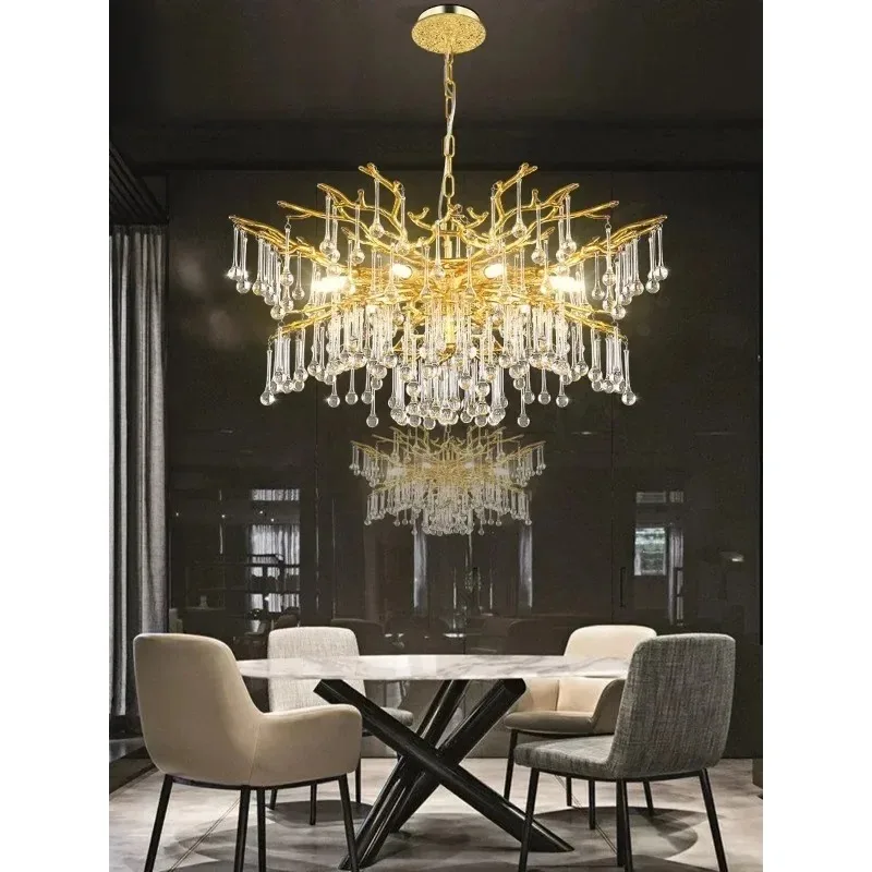 

Nordic Modern Crystal Chandelier Luxury Gold Raindrop Pendant Lamp for Living Room Dining Room Hall Bedroom - Branch Design