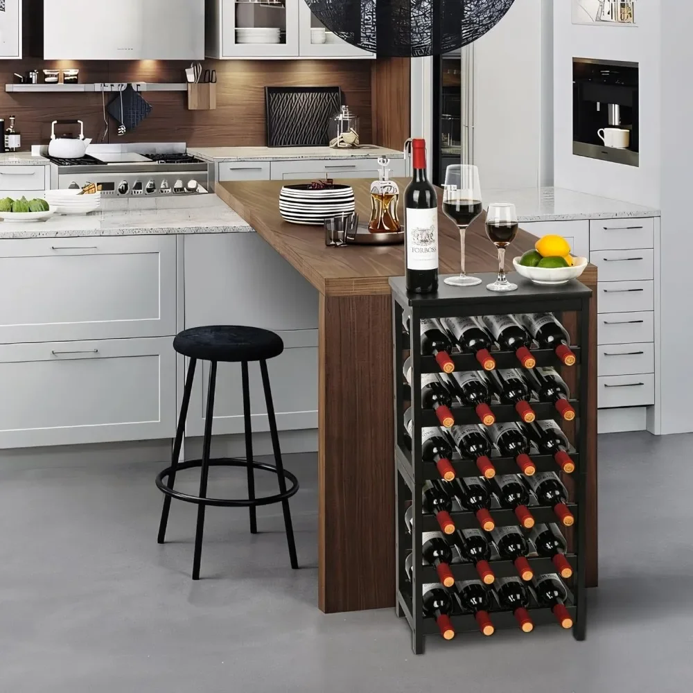 6-Tier Display Wijnopslagplanken Met Tafelblad, 24-Bottelle Bamboe Wijnrek Plank Voor Keukenbar Eetkamer Woonkamer