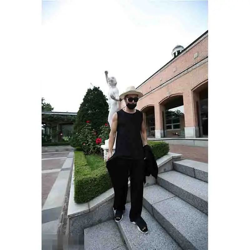 

Men's new solid color lace up cool loose casual pants pants thin summer large wide leg pants lovers