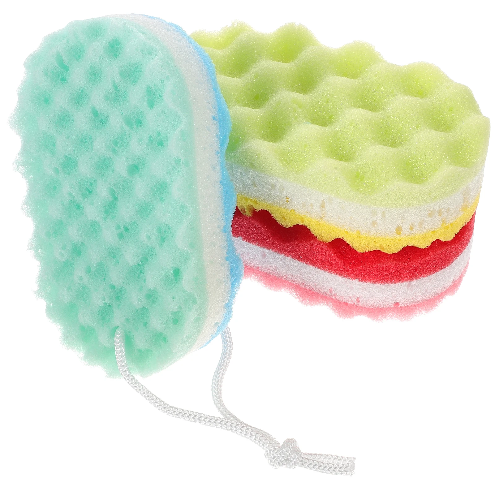 3pcs Bathing Sponge Comfortable Durable Exfoliating Shower Scrubbers For Body Clean Moisture Absorbing With Hanging Rope Bathing