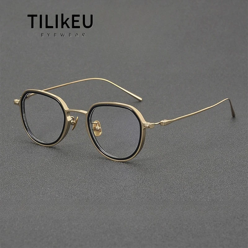 

New High Quality Pure Titanium Retro Polygonal Eyeglasses Frames Men Women Trend Full Rim Acetate Prescription Glasses Frame