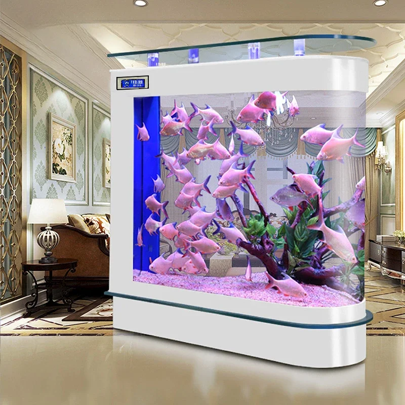 MJY bullet curved glass fish tank aquarium bottom filter fish tank ecological free water change