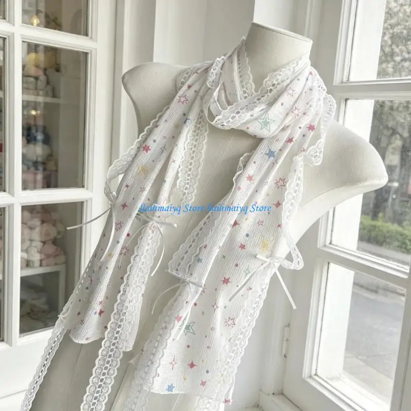 573B Contemporary Lace Scarf with Star Pattern Perfect For Enhancing Your Styles