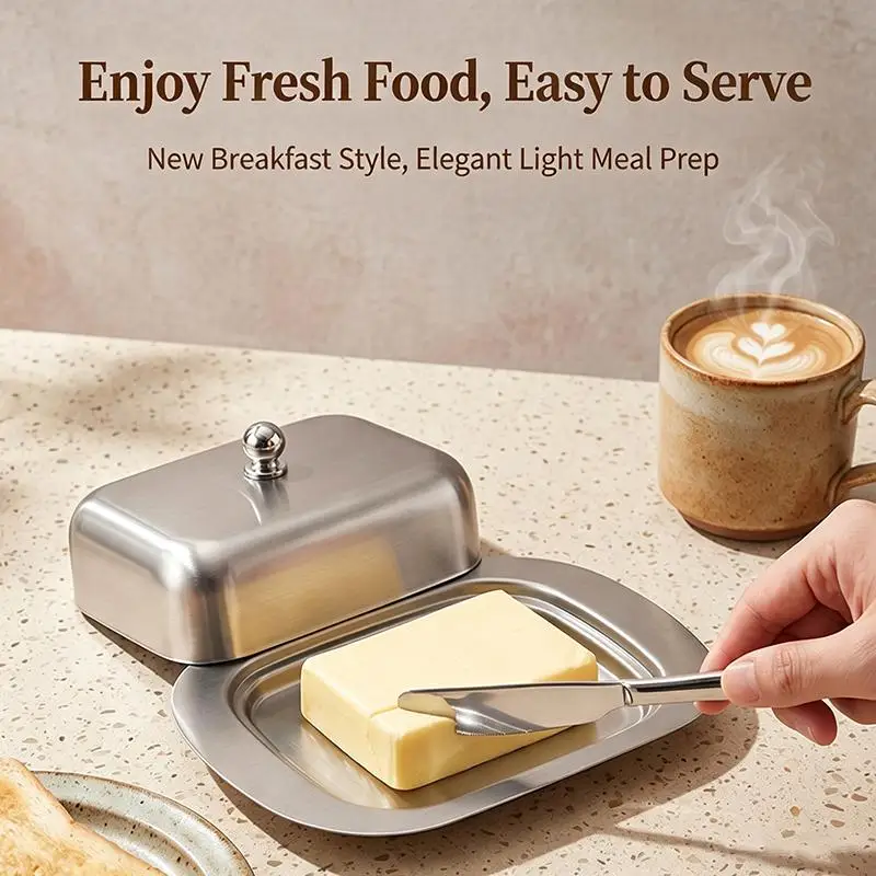 Stainless Steel Butter Box with Sealed Lid Rust Resistant Dish for Home Kitchen Baking Pastry Storage and Table Serving Dish