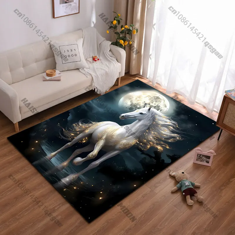 

Majestic horse under glowing moon carpet Yoga living room room decor children's crawling mat doormat area rug games mat
