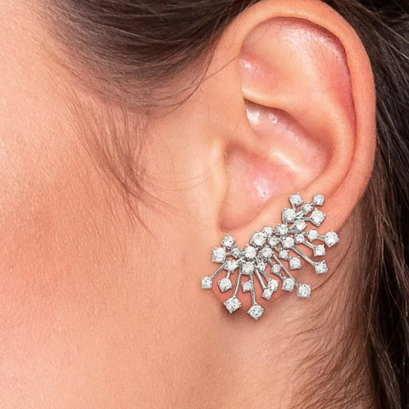 CAOSHI Uniquely Designed Cubic Zirconia Stud Earrings for Women Shiny Wedding Party Jewelry Aesthetic Daily Wearable Accessories