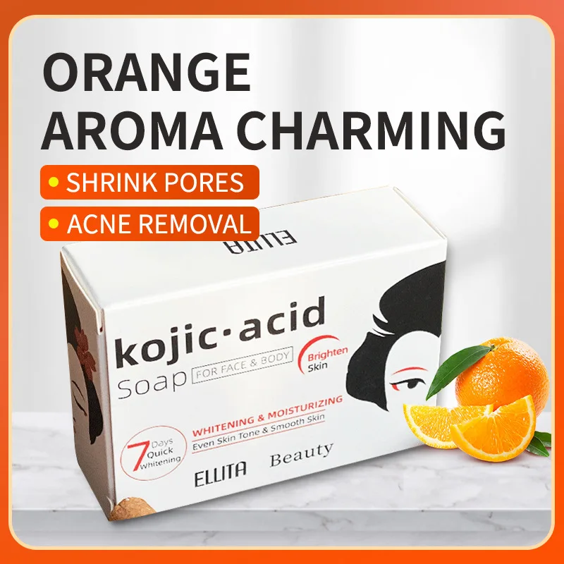 สบู่ขมิ้นพร้อมกลิ่นส้ม 7 วันกระบวนการฟอกสีฟันรูขุมขนหดตัวกําจัดสิวบาร์ดูแลผิวเพื่อผิวที่ชัดเจนขึ้น