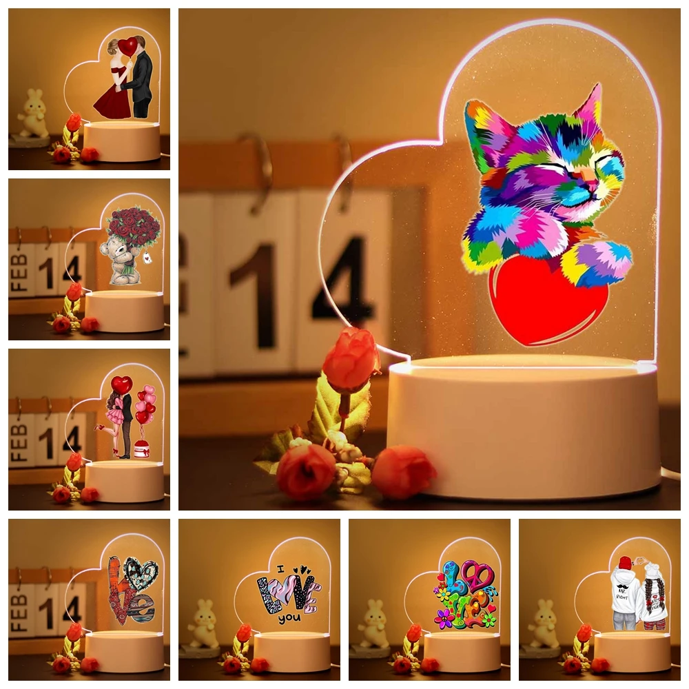 

3d Illusion Valentines Couple Heart Acrylic Lamp For Bedroom Decor the Girlfriend Bear Lovers Night Light Gift