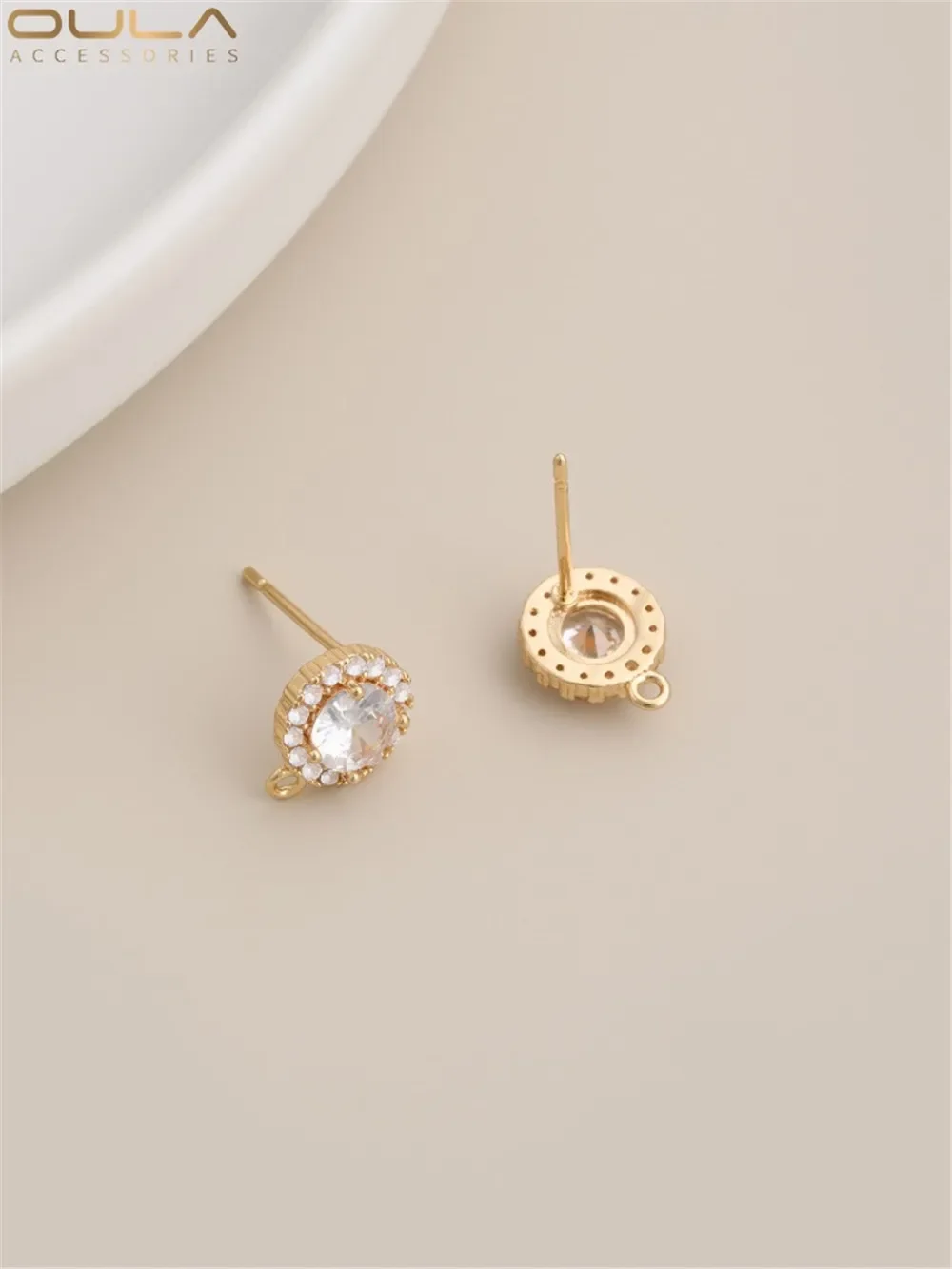 

925 Silver Needle Round Zirconium Earrings 14K Gold Bag with Color Tape Ring Earrings Diy Handmade Ear Jewelry Accessories