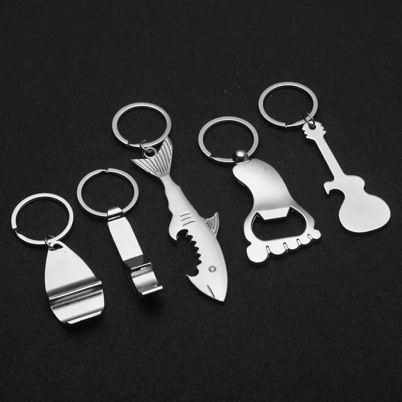 Metal Beer Keychain Bottle Opener Shark/Guitar Style Kitchen Accessories Wedding Party Favor Gifts for Guests Car Bag Ornament