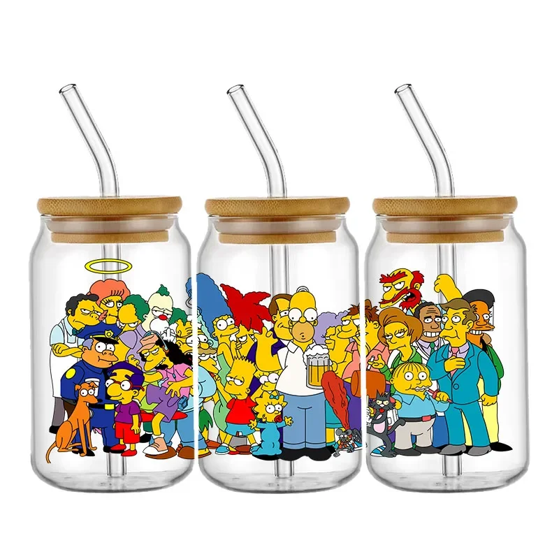 Cartoon Mädchen Ninja Turtles UV DTF Cup Wrap Transfer Aufkleber Simpson für 16OZ Glasdose selbstklebende wasserdichte individuelle Aufkleber