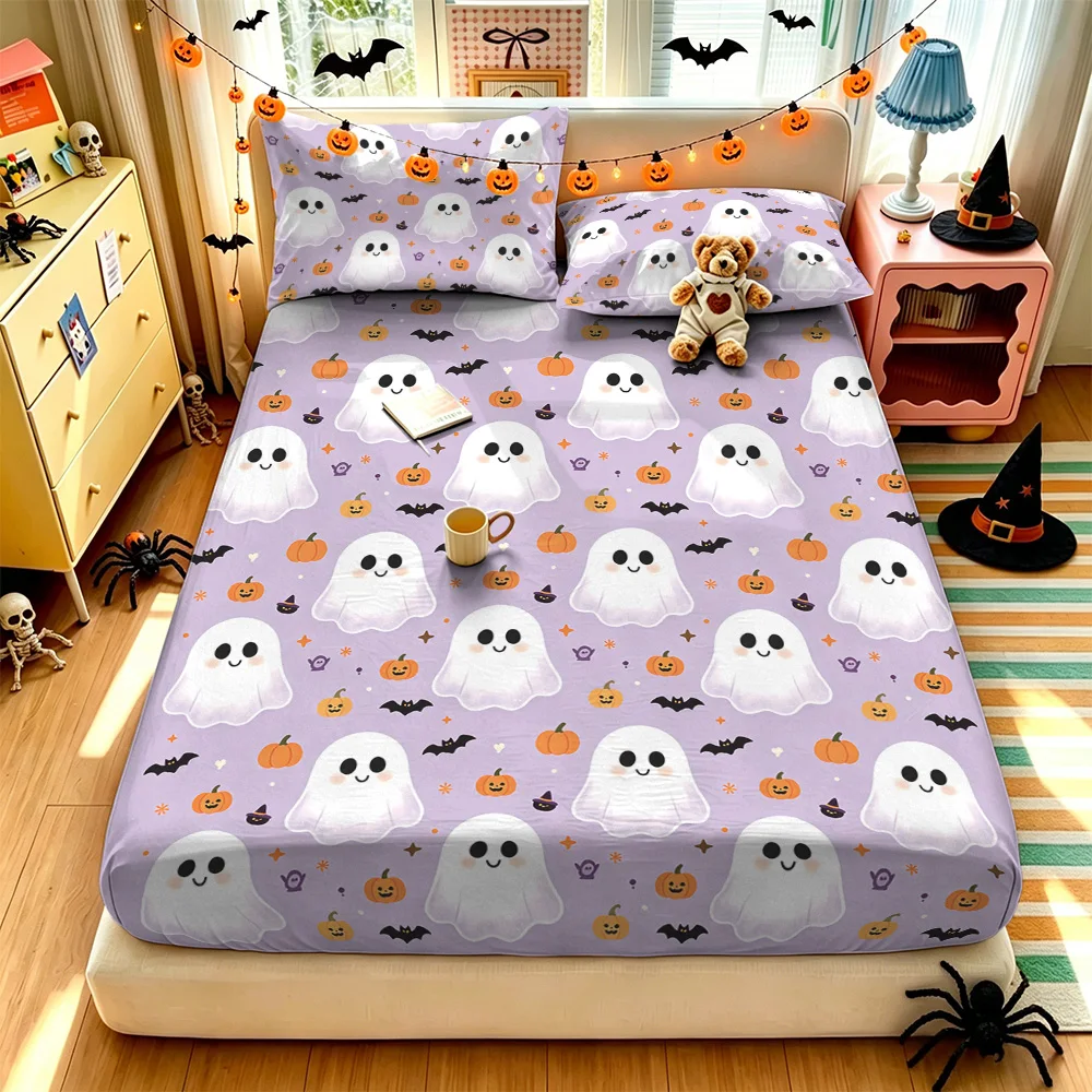 3PCS Ghost Pumpkin Bat Halloween Duvet Cover Set 1 Duvet Cover 2 Pillowcases Soft Washable For Bedroom Festival Home Decor