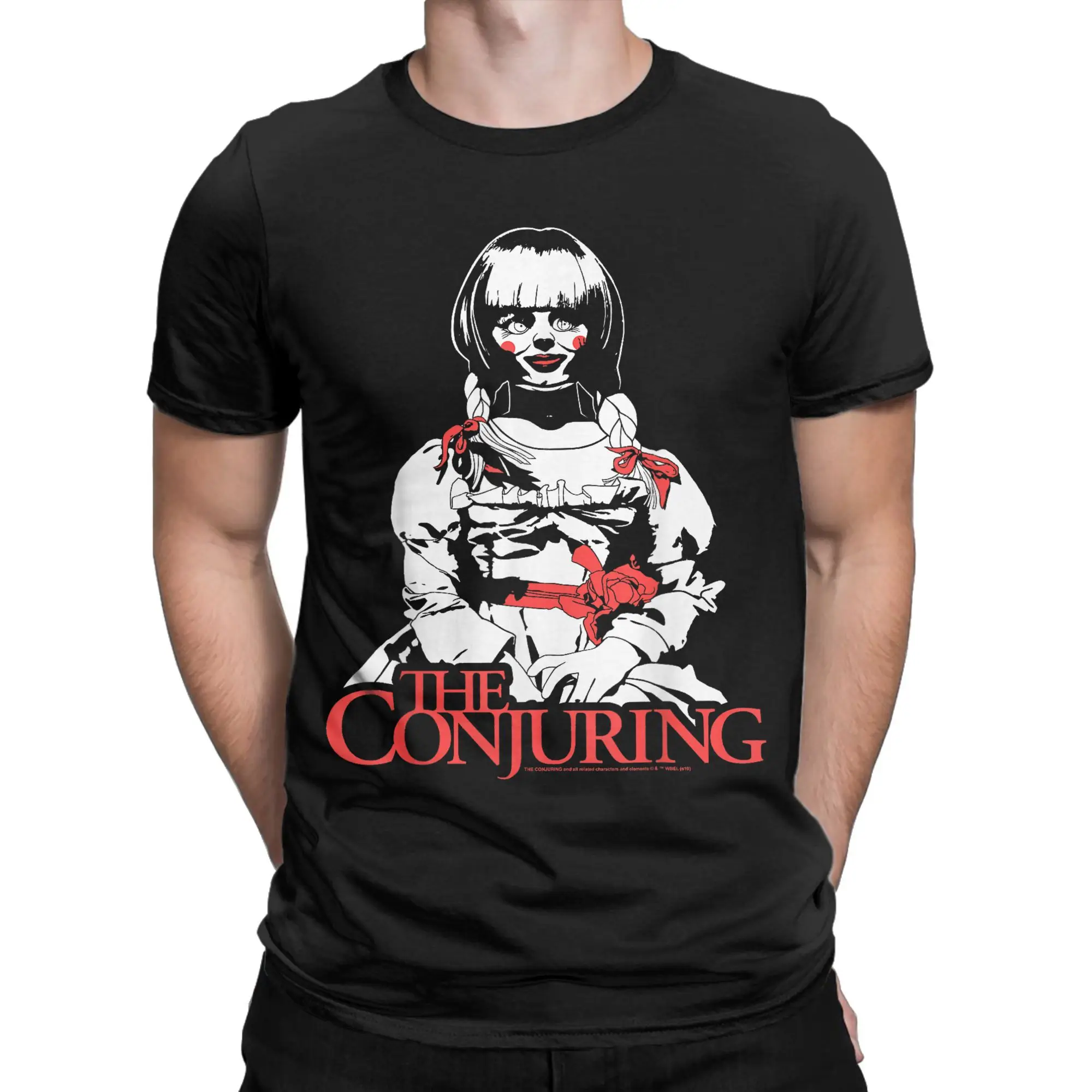 الرجال تي شيرت The Conjuring فيلم الرعب خمر القطن تيز قصيرة الأكمام تي شيرت طاقم الرقبة الملابس الكبار