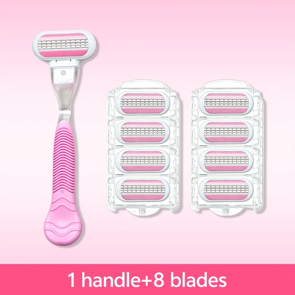 Ladies 1 Handle 4 Heads Shaver Replaceable Manual Safety Razor Smooth Hair Removal Easy Clean Knife for Personal Care