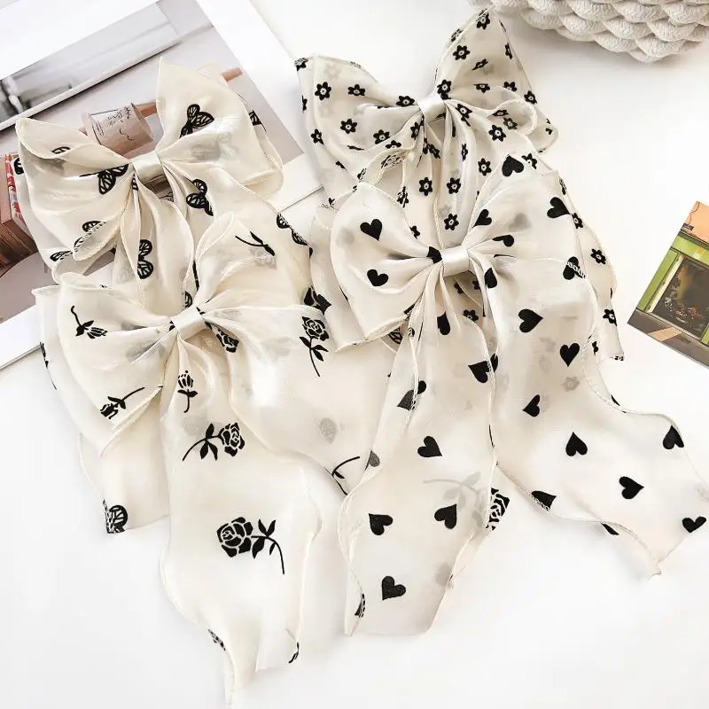 

Black Polka Dot Organza Bow Hair Clip Women's Fluffy Ribbon Hairgrip French Headdress Sweet Cute Hair Accessories HairPins