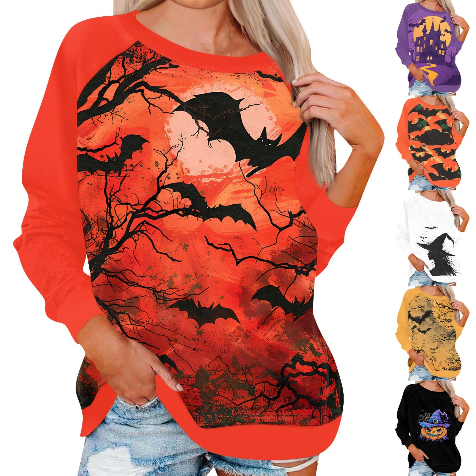 Pumpkin Print T Shirt Funny Women Clothing Harajuku Halloween Tops Vintage Halloween Graphic Long Sleeve T Shirts