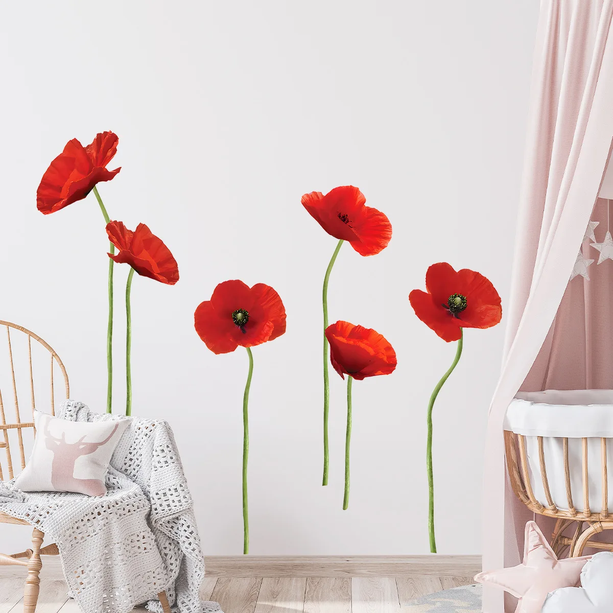 Art flower photo Flower Poppy self-adhesive wall stickers Bedroom living room room decoration stickers