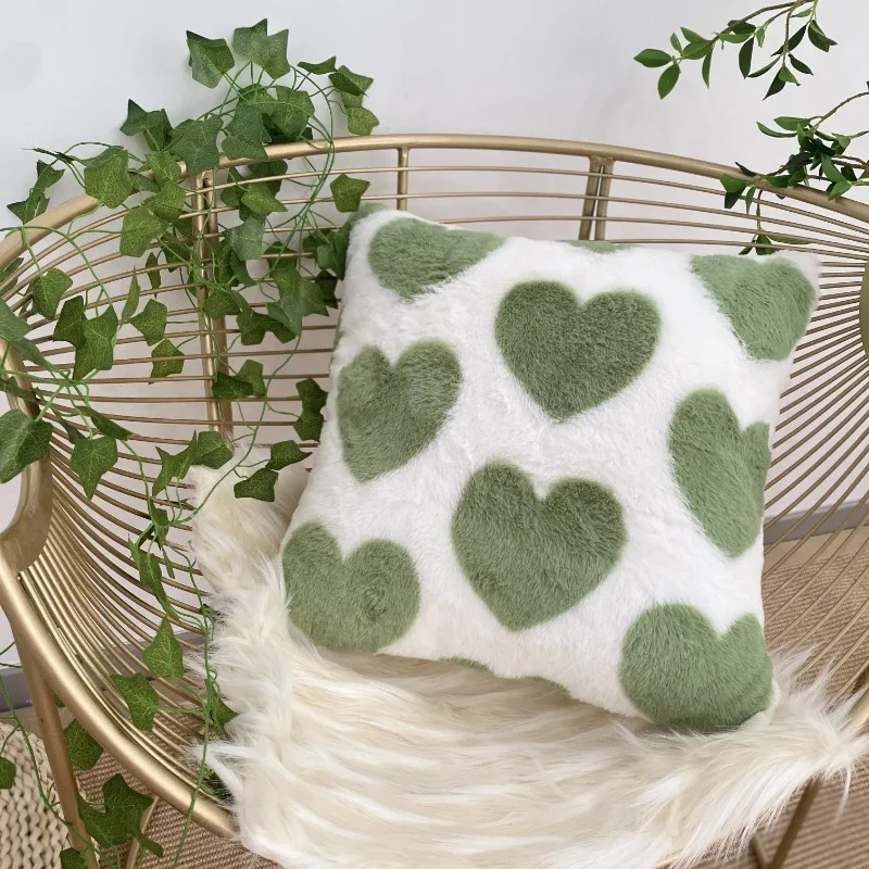 

Green Plush Love Printed Pillow Modern Minimalist Living Room Sofa Cushion Office Seat Back Cushion