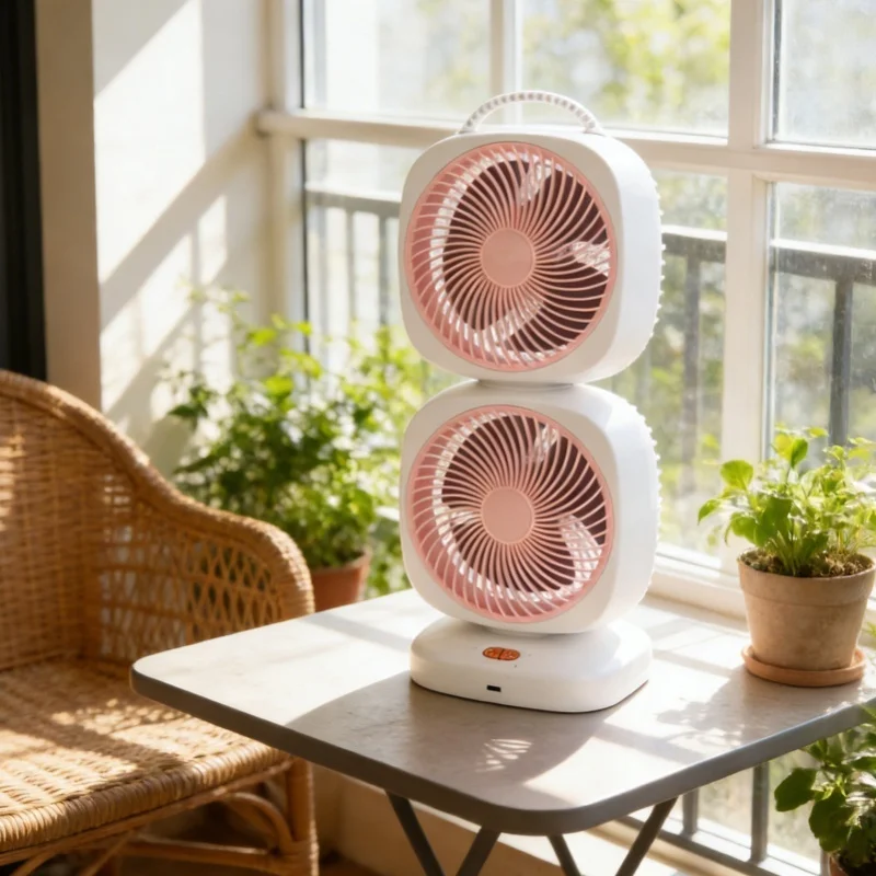 Dual Layer Desk Fan Air Circulator Cooling Tower Fan For Family Office Outdoor Camping 5 Speed Settings Pinkish