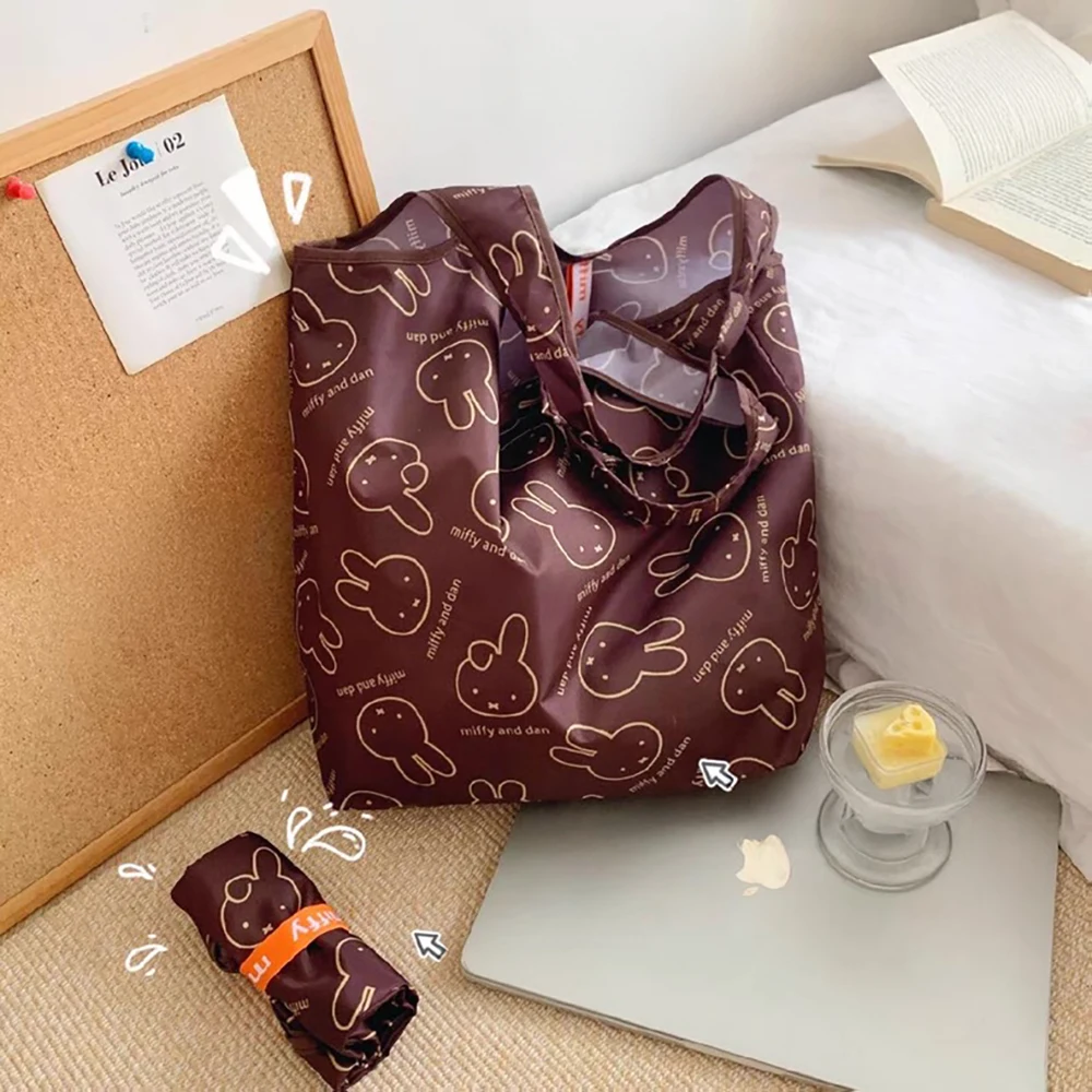 Kawaii miffy bonito saco de compras dos desenhos animados coelho impressão portátil dobrável multifuncional viagem alta capacidade bolsa presente da menina