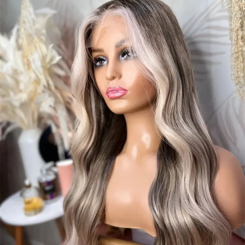 

Body Wave HD 13x6 Ombre Blonde With Root Color HD Transparent Lace Front Wigs Human Hair Ash Blonde Lace Frontal Wig for Women