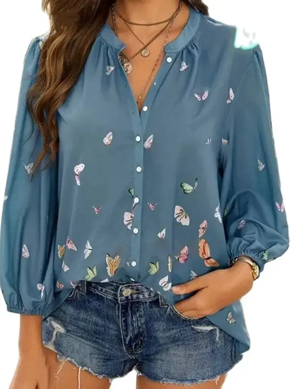 

Loose Women's Blouse 2025 New Spring Ladies Blouse Tops High Quality Casual V-neck Nine-point Sleeve Women Shirts