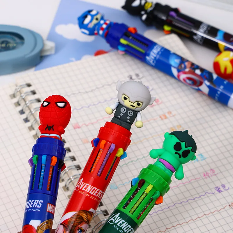 6-36pcs cartoon Spider-Man, Hulk, Batman 10 color ballpoint pen press pen, color marker multi-function stationery image 3